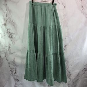 Lands Down Under Skirt Womens Small Seafoam Green Gauze Textured Peasant Midi